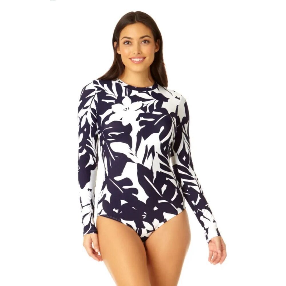 ANNE COLE Tropical Print One Piece Swimsuit 12 new tags